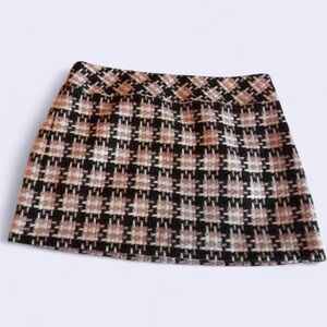 LOFT Checkered Mini Skirt - Black and Pink